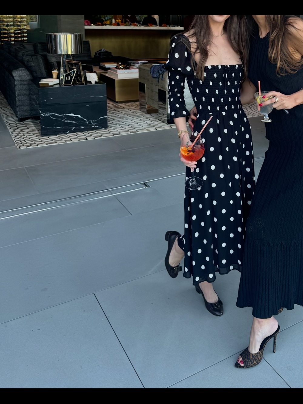 Reformation Black Polka Dot Smocked Maxi Dress